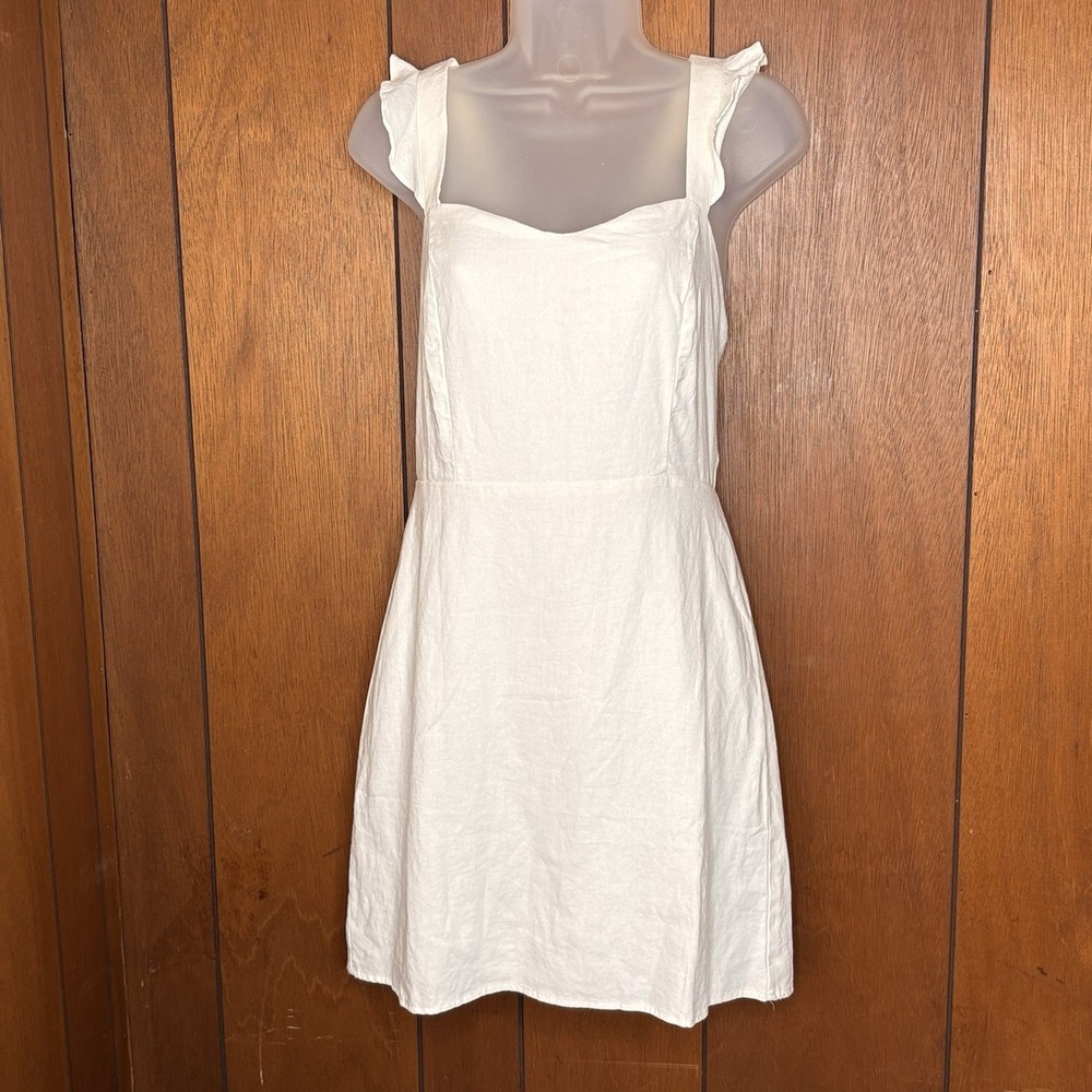 Forever 21 Dress Women S White Linen Blend Mini Milkmaid Cottagecore Coquette‎